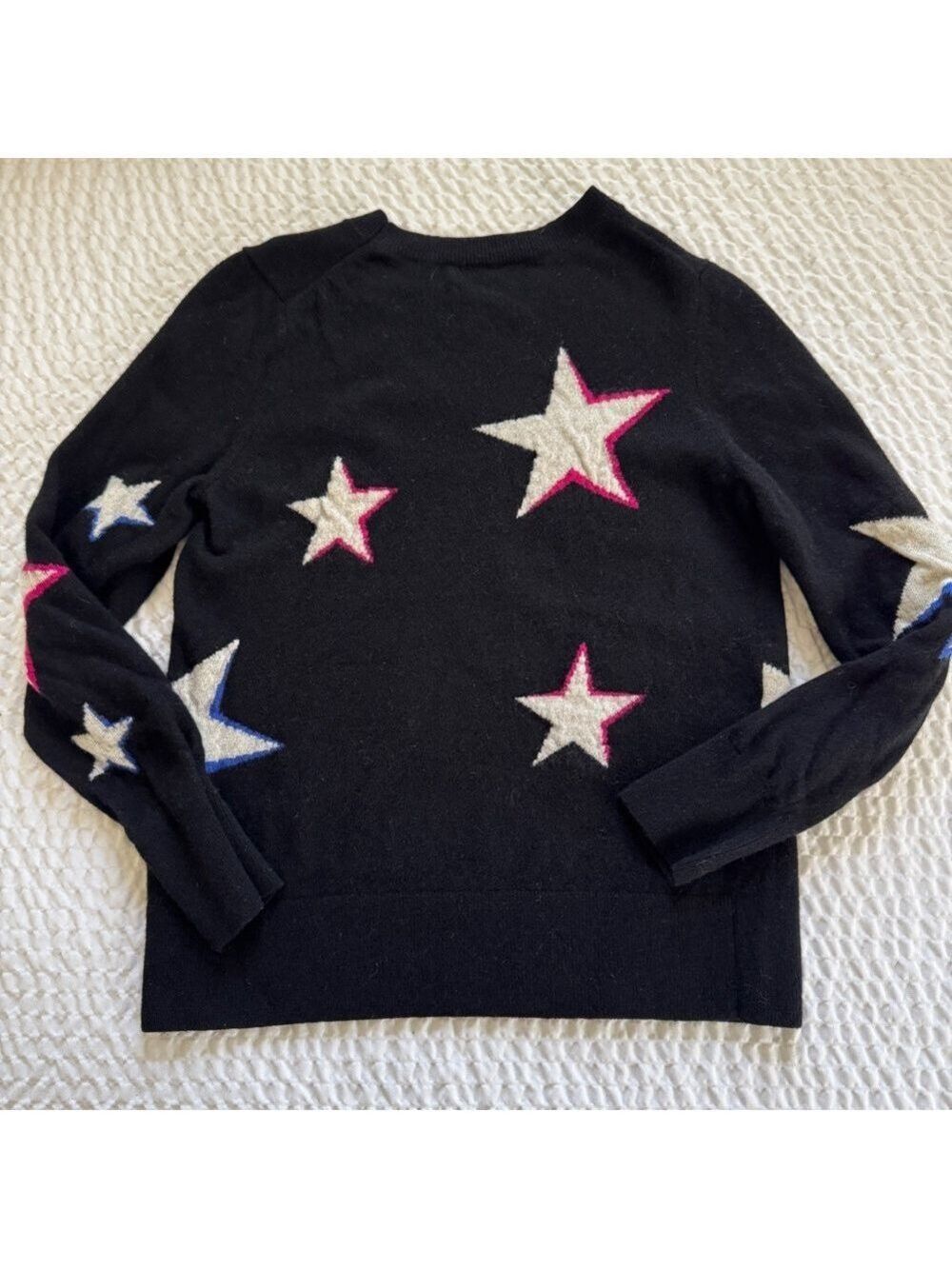 Banana Republic Italian Merino Wool Crewneck Stars Sweater, Black, Size Small - Picture 6 of 9